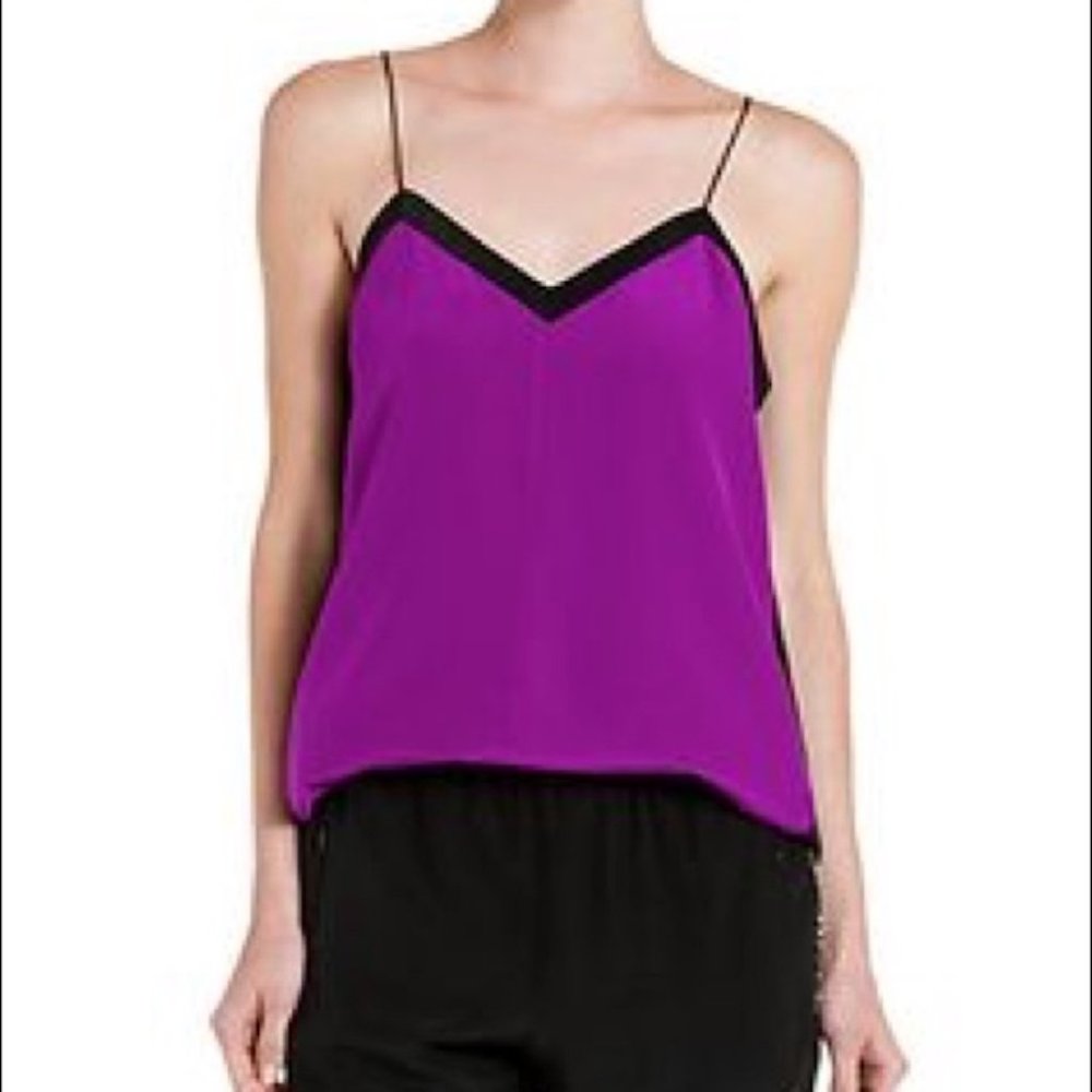 Tibi Heavy Silk V-Neck Silk Cami, Boysenberry/Black - Picture 6 of 13
